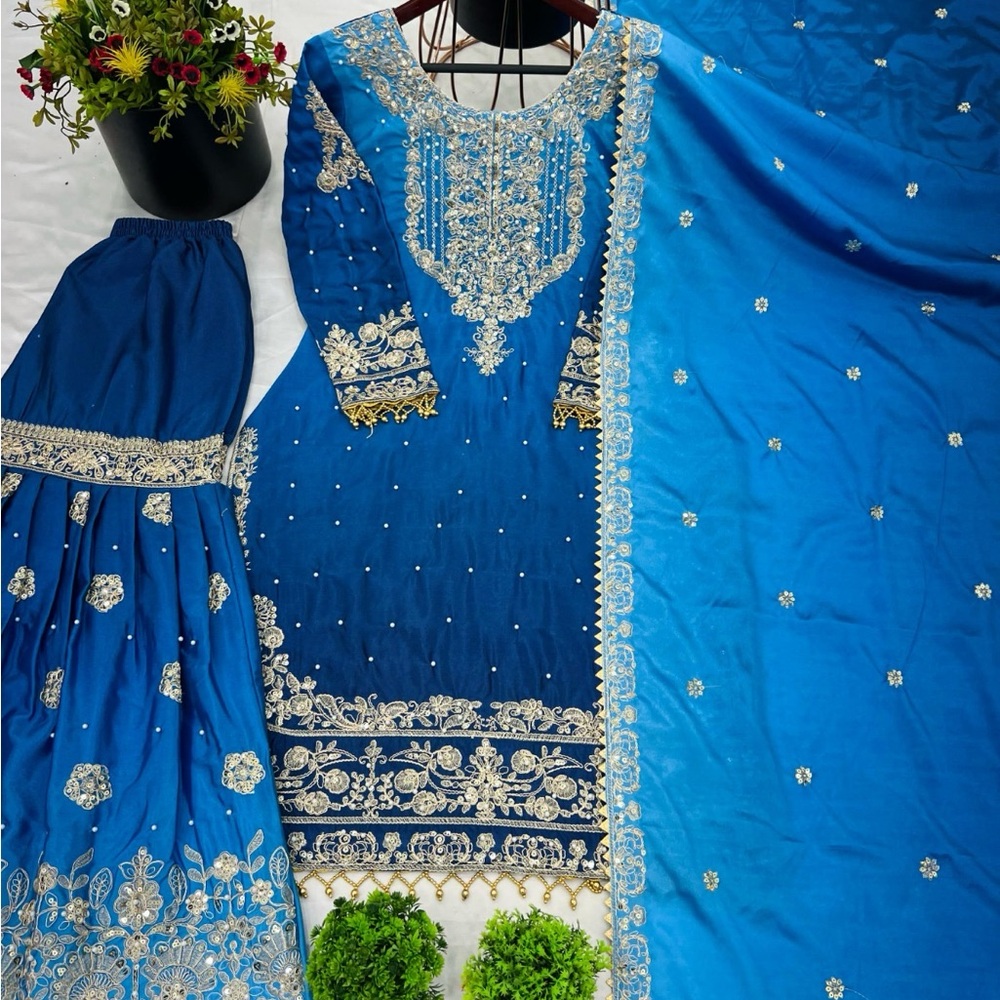 Elegant Blue Embroidered Dress
